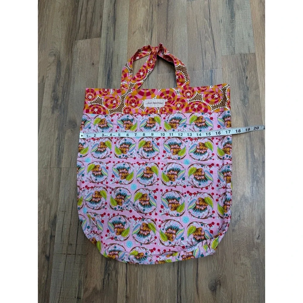 Chez Martine Floral Tote Bag Reusable‎ Fabric Shopping Market Bag Handmade